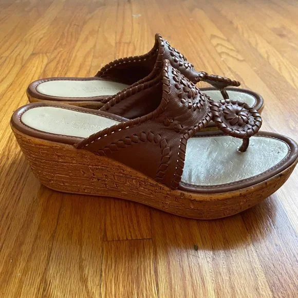 Vintage 90s Brown Cork Wedge Thong Sandals! Women's Size 7 - Picture 2 of 4